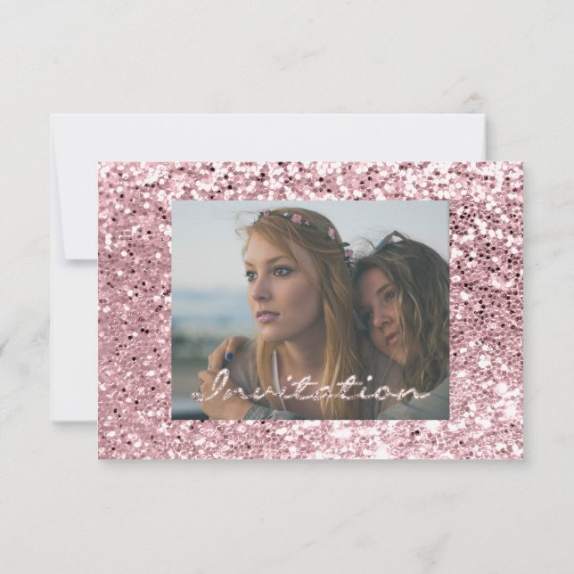 Convites Graduação Rosa Glitter Glitter do Rosa de Foto (Verso)