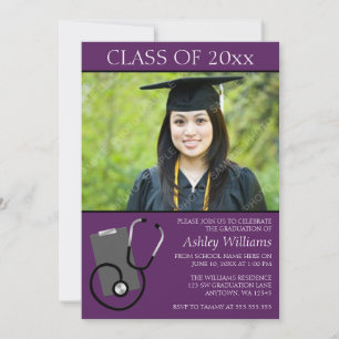 Convites Graduação roxa médica da foto da escola de