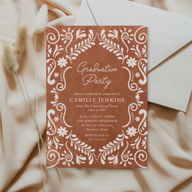 Convites Graduação Rústica Mexicana De Papel Picado (Papel Picado Graduation Party Invitation)