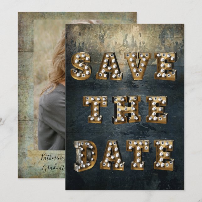 Convites Graduação Salva As Luzes Do Teatro Marquee De Data (Frente/Verso)