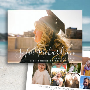 Convites Graduação Simples de Colagem de Fotos do Script Mo