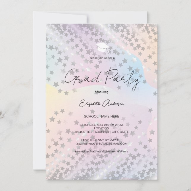 Convites Graduação Simples de Script do Arco-Íris Moderno P (Frente)