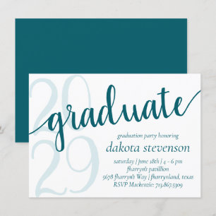 Convites Graduação Simples   Teal Jade Green Script Year