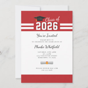Convites Graduação Simples Vermelho Branco Formando Moder
