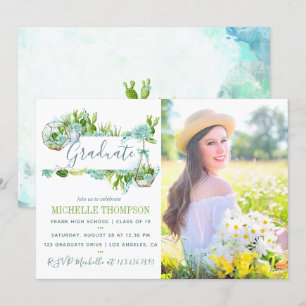 Convites Graduação Suculenta do Terrário em Vidro Aquoso