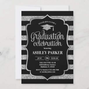 Convites Graduação - Tiras Pretas Prateadas