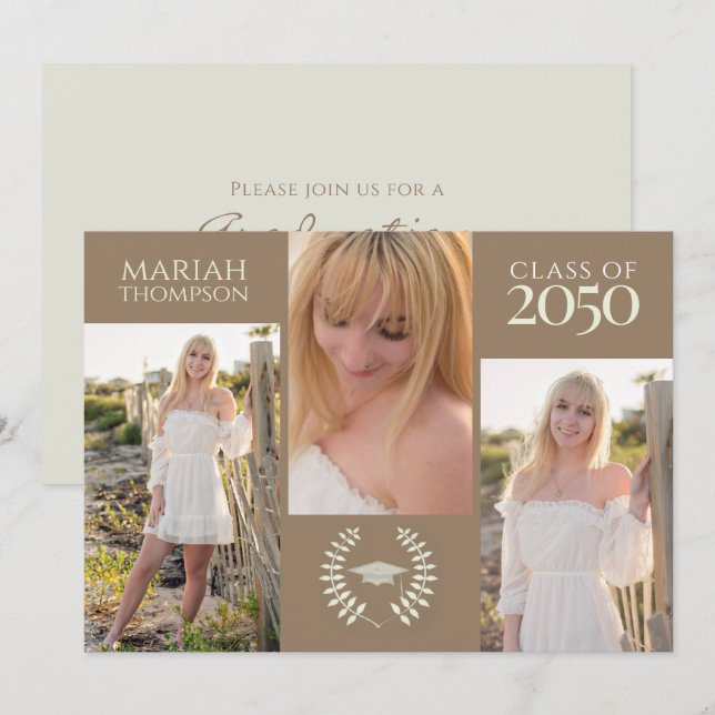 Convites Graduação Três Foto Simples Criativo Neutro (Frente/Verso)