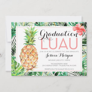 Convites Graduação Tropical de Luau Pineapple com Foto