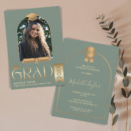 Convites Graduação Verde de Na moda de Foto Moderna Elegant