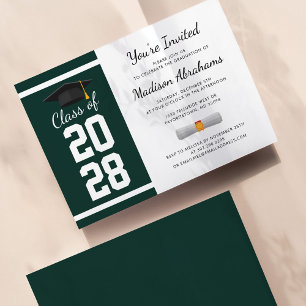 Convites Graduação Verde e Branca Simples do Partido Forman