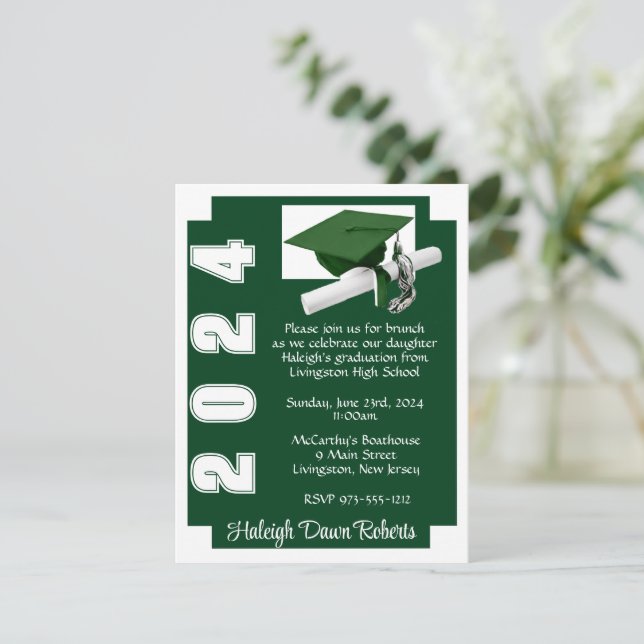 Convites Graduação Verde e Branco do Bloco Canto (Em pé/Frente)