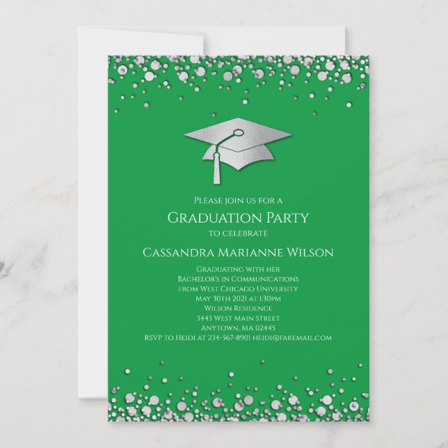 Convites Graduação Verde e Prata (Frente)