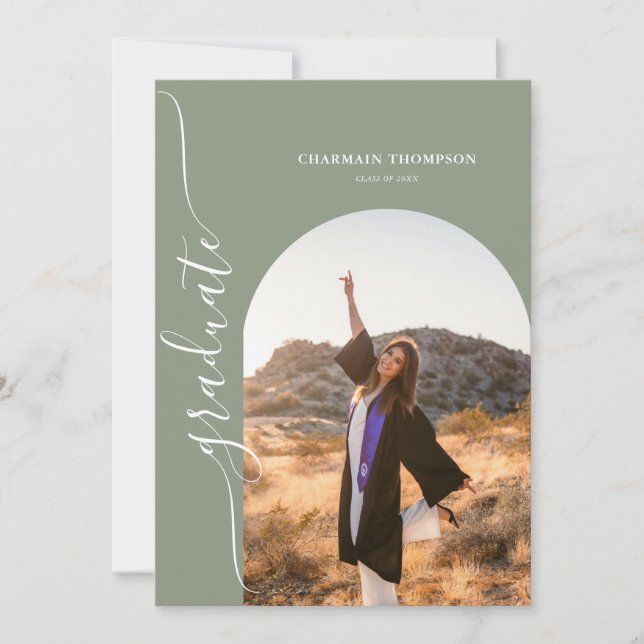 Convites Graduação Verde Moderna Simples Foto Sage (Frente)