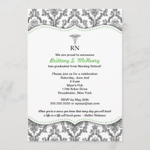 Convites Graduação verde preta RN BSN LPN da enfermeira d