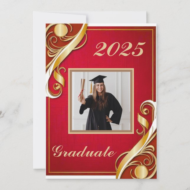 Convites Graduação Vermelho Dourado Branco (Frente)
