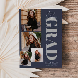 Convites Graduação Vertical 5 Pic Moderna Minimalista Azul