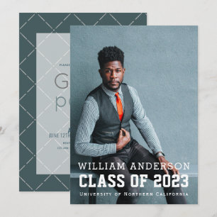 Convites Graduação Virtual Azul de Foto Minimalista Negrito