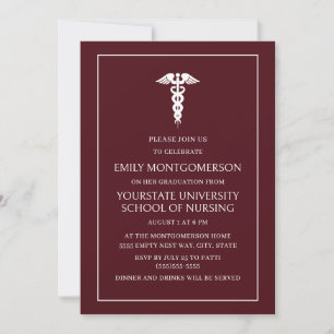 Convites Graduada na Escola de Enfermagem Burgundy Moderna