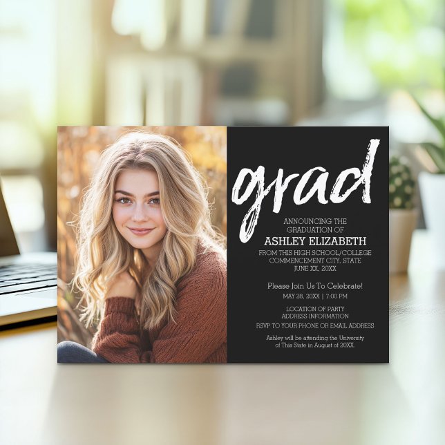 Convites Graduado Moderno Personalizado Tendência Preto Gra (Modern Graduation Announcement and Party Invitation)