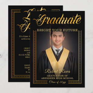 Convites Graduado. Toque de ouro Ilumine seu futuro