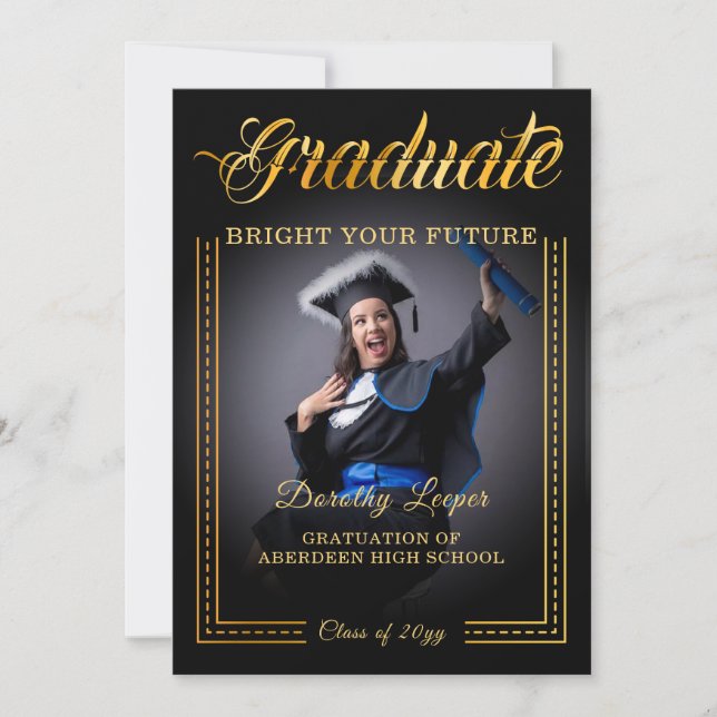 Convites Graduado. Toque de ouro Ilumine seu futuro (Frente)