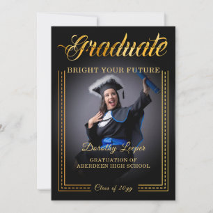 Convites Graduado. Toque de ouro Ilumine seu futuro
