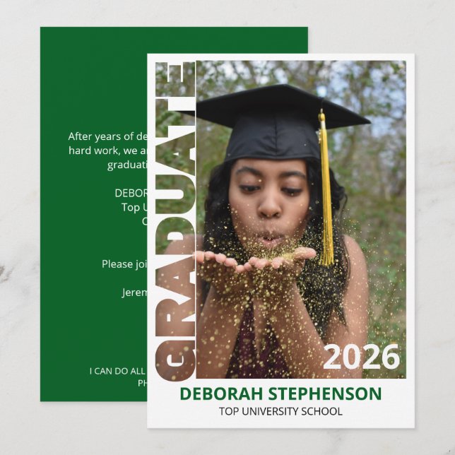 Convites Graduado Verde 2026 Foto Graduação (Frente/Verso)