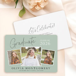 Convites Graduate 3 Photo Modern Script Graduation Party