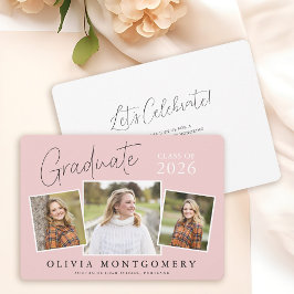 Convites Graduate 3 Photo Modern Script Graduation Party