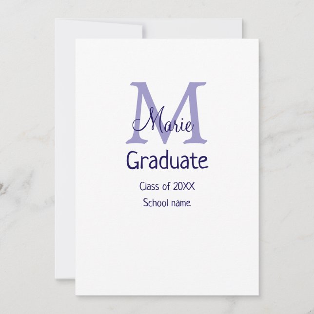 Convites Graduate adicionar nome monograma roxo simples min (Frente)