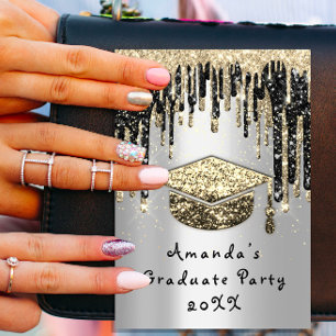 Convites Graduate Party Drip Glitter Cup Gold Silver