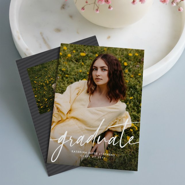 Convites Graduate trendy modern script photo graduation (Criador carregado)