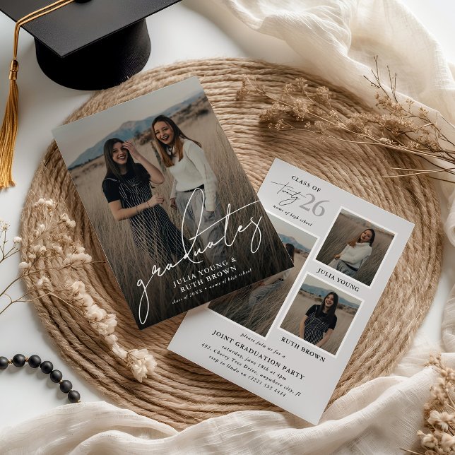 Convites Graduates 4 Photo Collage Joint Graduation Party  (Criador carregado)