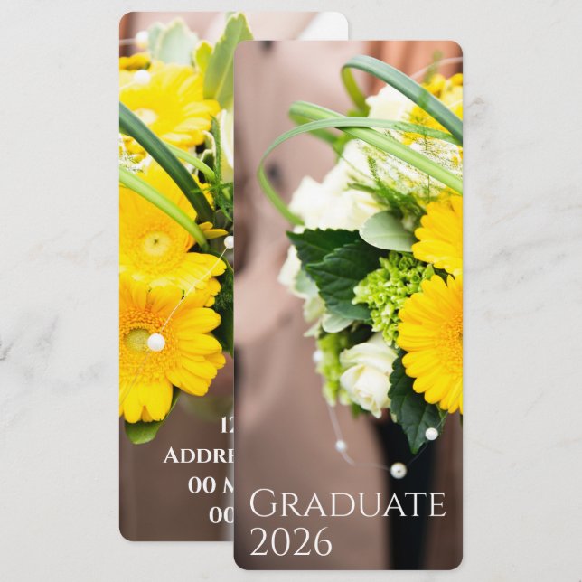 Convites Graduation 2026 Custom Text Sunflower Announcement (Frente/Verso)