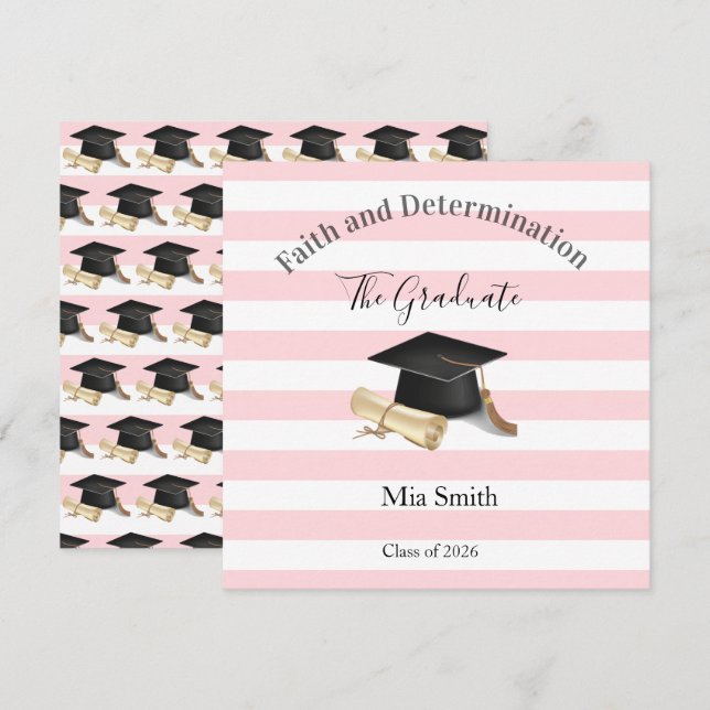 Convites Graduation 2026 Invitation Pink Stripe (Frente/Verso)