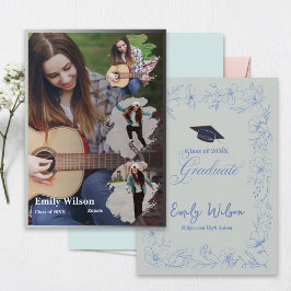 Convites Graduation Announcement | Blue Floral Photo Design