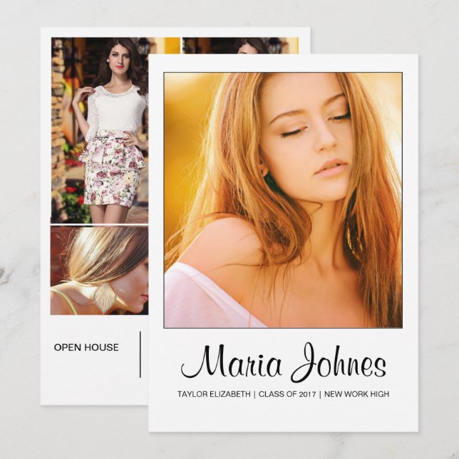 Convites Graduation Announcement Card Template (Frente/Verso)