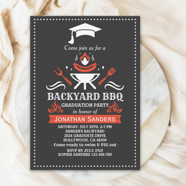 Convites Graduation BBQ Backyard Black (Criador carregado)