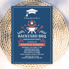 Convites Graduation BBQ Backyard Navy Blue