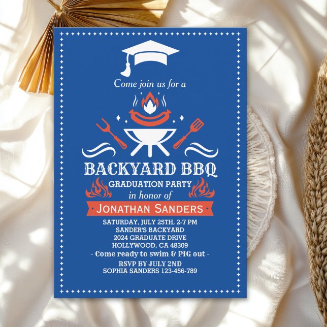 Convites Graduation BBQ Backyard Royal Blue (Criador carregado)