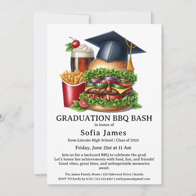 Convites Graduation BBQ Party Invitation | Backyard Cookout (Frente)
