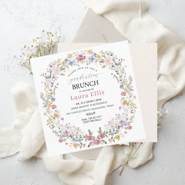 Convites Graduation Brunch elegant modern watercolor (Criador carregado)