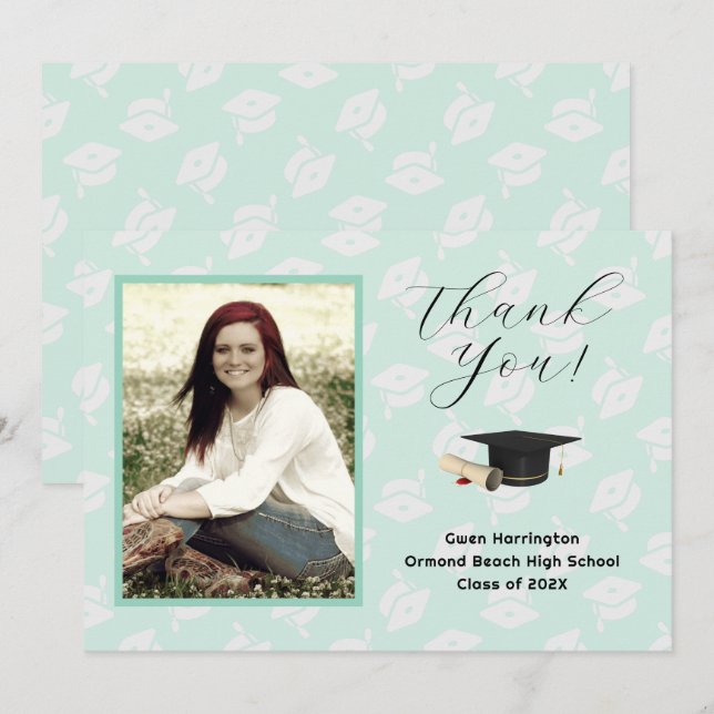 Convites Graduation Caps Photo Thank You Message Cards (Frente/Verso)