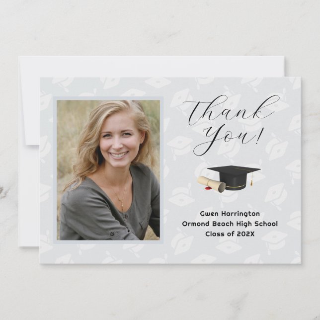 Convites Graduation Caps Photo Thank You Message Cards (Frente)