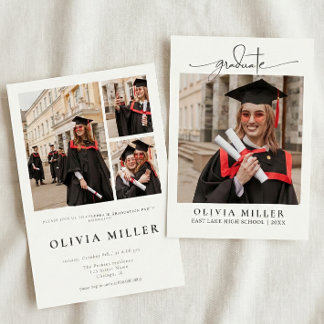Convites Graduation Elegant Photo Handwritten Grad party