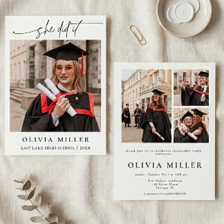 Convites Graduation Elegant Photo Handwritten Grad party