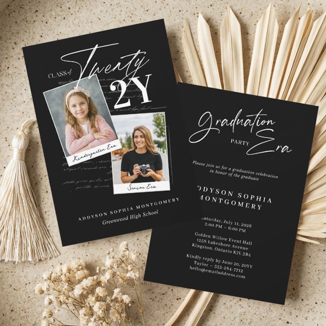 Convites Graduation Era Modern Retro Then & Now Grad Photo (Graduation Eras Modern Retro Then & Now Grad Photo Invitation)