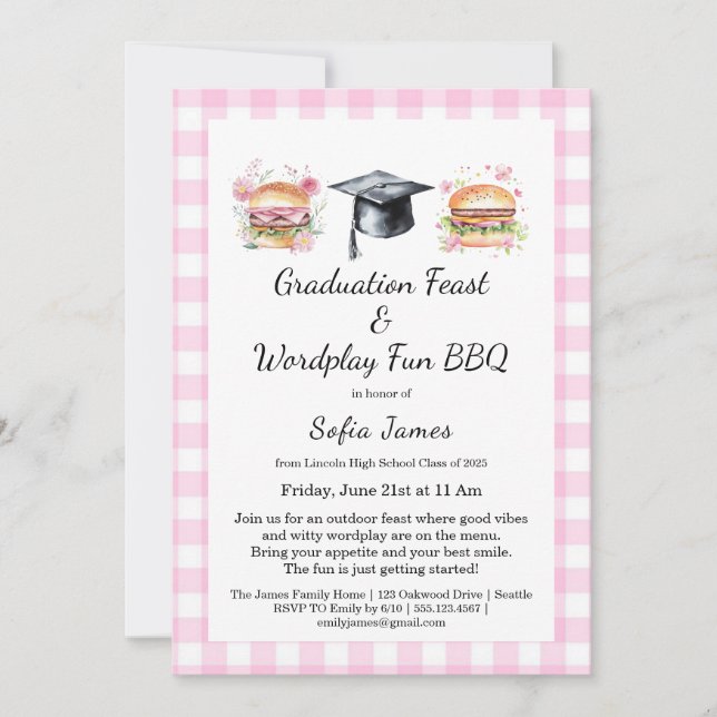 Convites Graduation Feast Wordplay Fun BBQ Invitation (Frente)