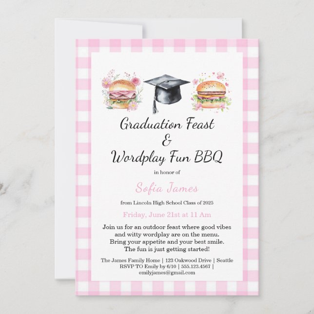 Convites Graduation Feast Wordplay Fun BBQ Invitation (Frente)