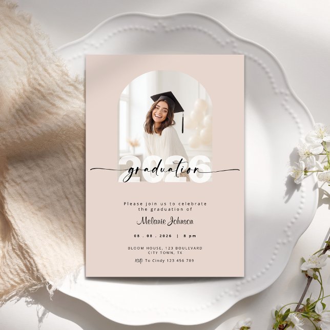 Convites Graduation Invitation with Photo 2026 - Dusty Pink (Dusty pink graduation invitation with photo.)